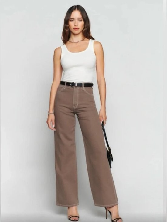 Reformation Denim - Reformation Brown Wide Leg Jeans Size 26